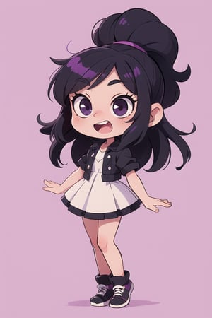 A beautifull punk girl, purple ando black hair, darl autfit, full body, chibi, crazy face