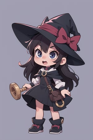 A black witch girl chibi, crazy face