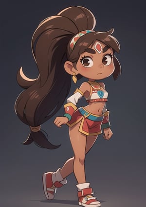 2.5D, an aztec girl, perfect body, full body, black skin,
long hair, ponytail, brown hair
 

