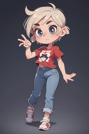 A beautifull rude girl, short grey hair, jeans autfit, full body, chibi