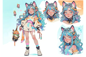 2.5D, 18 years old very beautiful ninja girl, long white hair, wolf ears
, short and small body, perfect long legs, ninja boots, rosy skin shiny skin, Bad face, the golden ratio (masterpiece, top quality, extreme), colorful pastel swirl background
