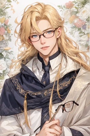 1boy, long blond hair: 1.2, wearing glasses