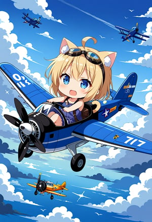 score_9, score_8_up, score_7_up, score_6_up,source_anime,
prop plane,blue airplane,on airplane,chibi,sky,cloud,goggles
cat ears,cat tail,multiple tails,blonde hair,white and black tail,blue eyes,1girl,loli,ahoge,BREAK,blue us navy  eyeshadow,BREAK
masterpiece, best quality,absurdres