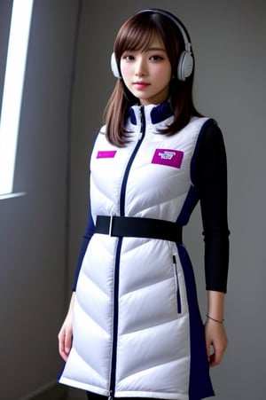 (((masterpiece))), (((best quality))), Best picture quality, high resolution, 8k, realistic, sharp focus, realistic image of elegant lady, Japanese beauty, supermodel, girl, standing, BREAK (black sleeves):1000,(black long tightfit sleeves) :1000,black belt, BREAK (headphone):10 (white astrovest):100, (white astrovest):2,northface downvest,BREAK inside space station,inside futiristic spacecraft ,space,galaxy,BREAK light brown hair, long hair, green eyes, side-swept bangs, sideburns, phone, (wet body:1.0), sunlight, sweat, helf body, shoes removed, Head tilt, untucked, Profile, (high quality:1.0), (white background:0.8), detailed face, (blush:1.0), 1 girl, Young beauty spirit, perfect light, Detailedface, big eyes, Sharp Eyess, perfect eyes , Smirk, Detailed face, dreaming back ground, photo of perfecteyes eyes,tnf_jacket,astrovest,bing_astronaut,,,<lora:659111690174031528:1.0>
