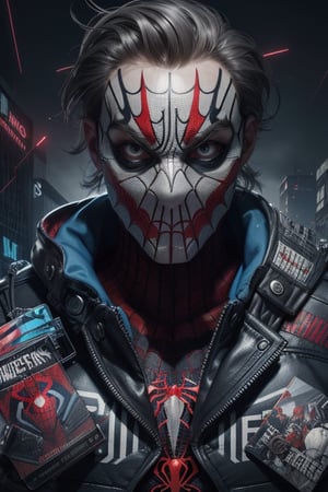 spiderman cinematic moviemaker style spiderman,tatto,dark gothic,cyberpunk,seek