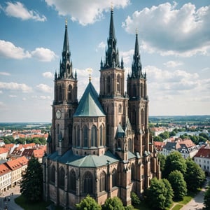 (best quality, epic masterpiece:1.3), (analog photo, landscape), Historic Gothic cathedrals around Poland, ,((more detail XL))
