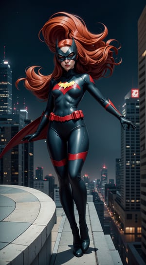 A full body Batwoman character, cartoon comic style, minimum detailing, on top of City rooftop, nice dynamic pose, Imaginative_Melodies, Gardenia_Portraits,