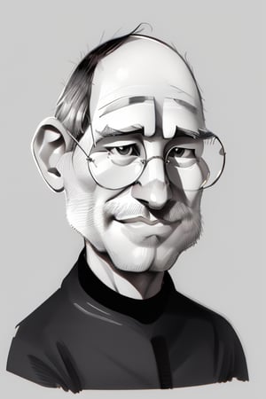 black and white, humorous, caricature of ((Steve Jobs)), portrait