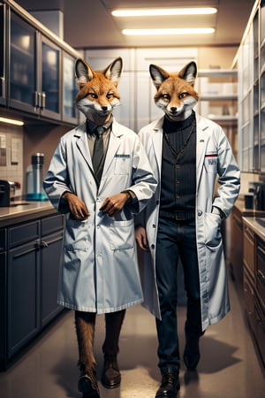 room2, a drawing of animal fox dressed in a coat, anthropomorphic fox, foxish guy in a lab coat, fox scientist, an anthropomorphic fox, an anthropomorphic cyberpunk fox, fox in a lab coat, zootopia concept art, great character design, high quality character design, an anthro fox, expert high detail concept art
