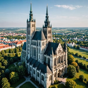 (best quality, epic masterpiece:1.3), (analog photo, landscape), Historic Gothic cathedrals around Poland, ,((more detail XL))