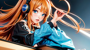 ((1girl, solo:1.3)), anime girl sitting at a desk with headphones on writing, anime style 4 k, digital anime illustration, digital anime art, anime style. 8k, anime moe artstyle, anime art wallpaper 4 k, anime art wallpaper 4k, anime style illustration, smooth anime cg art, detailed digital anime art, anime art wallpaper 8 k, realistic anime 3 d style, (lo-fi:1.2, synthwave:0.5)