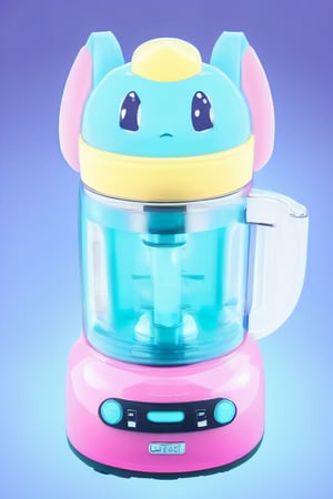 kawaiitech Liquified Carbuncle,Squirtle creature stuck in food processor,sitting on a kitchen counter,