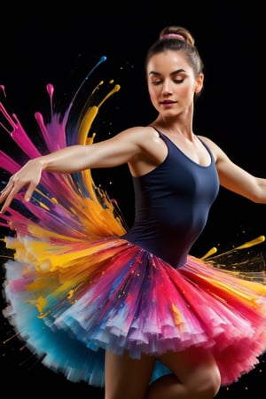 Vibrant, dynamic, and colourful portrait photography featuring paint splashes. High-speed shutter, speedlight flash, long exposure. Blended light, artistic composition, amazing OHWX dressed as a ballerina, High-quality, ultra high-resolution image,