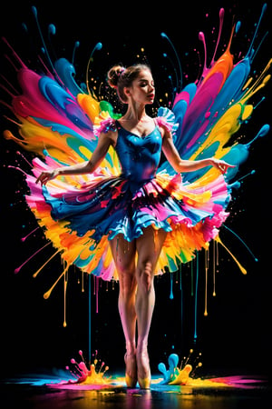 ColorART, Vibrant, dynamic, and colourful portrait photography featuring paint splashes. dripping paint, High-speed shutter, speedlight flash, long exposure. Blended light, artistic composition, amazing OHWX dressed as a ballerina, High-quality, ultra high-resolution image,