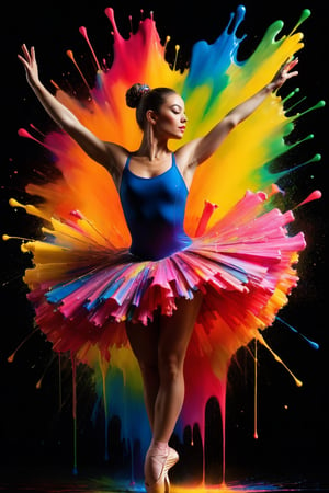 Vibrant, dynamic, and colourful portrait photography featuring paint splashes. dripping paint, High-speed shutter, speedlight flash, long exposure. Blended light, artistic composition, amazing OHWX dressed as a ballerina, High-quality, ultra high-resolution image,