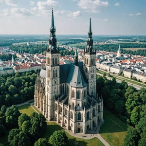 (best quality, epic masterpiece:1.3), (analog photo, landscape), Historic Gothic cathedrals around Poland, 