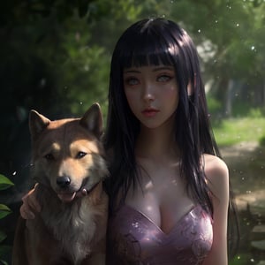 (masterpiece, best quality: 1.5), South American woman with brown hair, long beautiful hair, ((resin jewel)), pink and yellow clothes, walking a dog, walking a dog in the garden and light blue, mix elements realistic and fantastic, vibrant manga, uhd image, glassy translucency, vibrant artwork, ultra realistic, long hair, long beautiful hair, portrait, forest, firefly, bokeh, mysterious, night, sky, cloud, eye detail, beautiful eyes, light in the eyes,
  whole body by the Garden in the afternoon be rays of sun