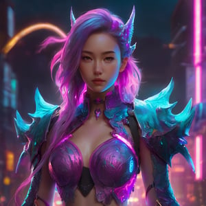 realistic, half girl half Dragon, desolate, intricately detailed, artistic magenta lightning, cyan horns, eyes(glowing:1.1), detailed hair, two wings in back, full body, scale armor, neon colors, particles, beautiful, amazing, cinematic, highly detailed face, highly detailed, digital art, sharp focus, trending on art station,xxmix girl woman,SteelHeartQuiron character,arcane