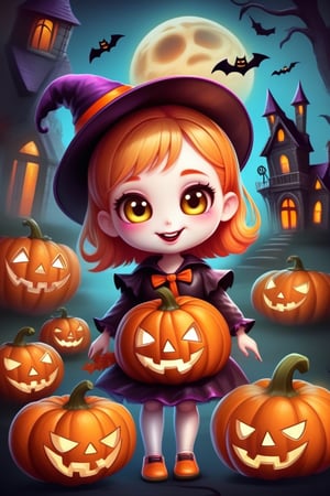 ((masterpiece, best quality)), Halloween Poster with big Text ”Happy Halloween", style_brush, pumpkin, devil, cute girl, cute zombie, cute mummy, cute character, Halloween vibes, text as "$"