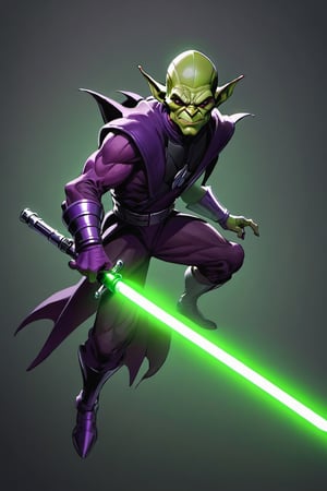 ((masterpiece, best quality)), green goblin hold light saber, star war vibes 