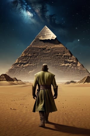 (masterpiece, best quality), solo, Frankenstein walks towards the pyramid, the night sky is full of stars, the views of the desert and the pyramid are so unified, cinematic , intricate and highly detailed, 8K resolution ,Movie Still,more detail XL