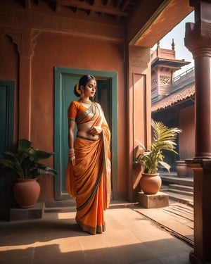 (Hyper realistic anime:1.4),(realism:1.2), (masterpiece, high quality:1.2), HDR, 8k, high resolution, 

A captivating photo of an aesthetic old Bengali house, showcasing traditional terracotta embellishments. Shot with a Nikon 35mm lens to capture the intricate details and warm hues. Emphasize the play of shadows on the veranda,

 (dynamic angle:1.2), (dynamic pose:1.2), with a focus on detailed facial expressions and flowing clothing, dynamic angle,(glossy texture:1.2).,more detail XL,photo r3al,monster,greg rutkowski