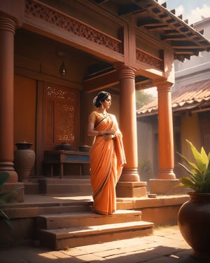 (Hyper realistic anime:1.4),(realism:1.2), (masterpiece, high quality:1.2), HDR, 8k, high resolution, 

A captivating photo of an aesthetic old Bengali house, showcasing traditional terracotta embellishments. Shot with a Nikon 35mm lens to capture the intricate details and warm hues. Emphasize the play of shadows on the veranda,

 (dynamic angle:1.2), (dynamic pose:1.2), with a focus on detailed facial expressions and flowing clothing, dynamic angle,(glossy texture:1.2).,more detail XL,photo r3al,monster,greg rutkowski