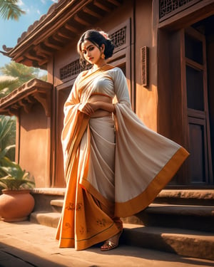 (Hyper realistic anime:1.4),(realism:1.2), (masterpiece, high quality:1.2), HDR, 8k, high resolution, 

A captivating photo of an aesthetic old Bengali house, showcasing traditional terracotta embellishments. Shot with a Nikon 35mm lens to capture the intricate details and warm hues. Emphasize the play of shadows on the veranda,

 (dynamic angle:1.2), (dynamic pose:1.2), with a focus on detailed facial expressions and flowing clothing, dynamic angle,(glossy texture:1.2).,more detail XL,photo r3al,monster,greg rutkowski