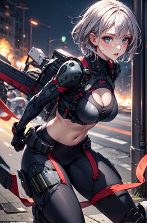 1anime girl, beautiful sexy Asia super model, 22 years old, full makeup, beautiful perfect thin face, body fit, correct anatomy, bright eyes, realistic body, photorealistic, 8k resolutions, raw photo, high detail, high quality, sharp focus, high depth, portrait, full body, warrior camo combat leggings and camo armor suit, sci-fi battlefield background, mid shot, short hair,