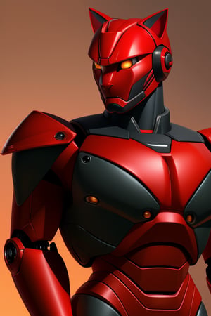 ultra high definition, one symmetric military robot man cat, red skin, ray tracing, realistic lighting, realistic texture, realistic texturing, texture, mecha musume