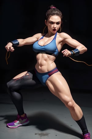 Full body, sexy mortal kombat girl fighting against another girl ,hf_Alexandra_Nagy-20, blood, ripped clothes, sports bra