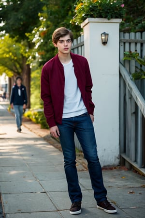 Realistic photo of solo handsome teenage men ,street