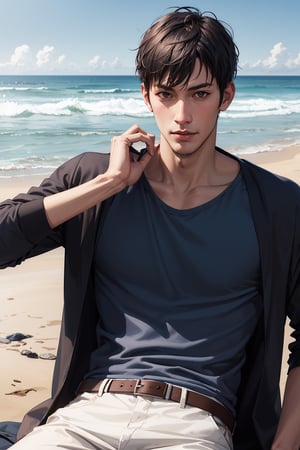 Realistic ,Handsome Aomine Daiki ,Dark Skintone ,beach