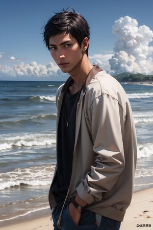 Realistic ,Handsome Aomine Daiki ,Dark Skintone ,beach