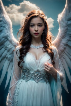 Realistic photography, beautiful angel ,sky
