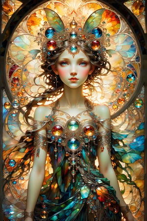 Full body fairy with perfect manga face, magical fantasy art is done in oil paint and liquid chrome, liquid rainbow, best quality, art on a cracked paper, fairytale, patchwork, (stained glass:1.2), storybook detailed illustration, cinematic, ultra highly detailed, tiny details, beautiful details, mystical, luminism, vibrant colors, complex background, resolution hyperdetailed intricate liminal eerie precisionism, intricate background, (dark luminescent:1.2) art by Alphonse Mucha, Kinuko Y Craft, Arthur Rackham, crystalz