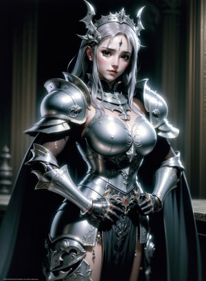 A vampire queen by Luis Royo, intricately ornated silver armor, delicate\(armor\)