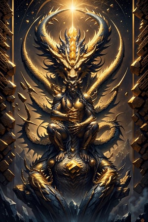 1 chinese full body God with dragon hyperdetailed dark bronze sculpture, perfect face, (masterful:1.3), in the ancient style of the best chinese art, detailed and intricate, golden line, yellow crystals, glass elements, complex background, golden intricately detailed background, black color,bg_imgs,dragon,<lora:659111690174031528:1.0>