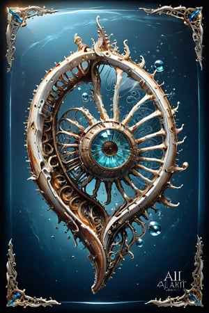 A 3D style artwork that shows (an amazing glass sea nautilus shell), (glass art:1.3), (trendwhore style:1.6), with (the capital lettered text "AI-ART":1.2) big dimensioned in the corner. Gradient background, sharp details. Dark filigree on background. Highest quality, detailed and intricate, original artwork, trendy, futuristic, award-winning. Bright colors, close shot, artint, make_3d,art_booster,crystalz,spstation