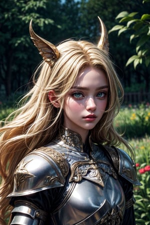 best quality, detailed face, full body, the fairy is in the garden. in the garden is a unicorn. he is dressed as a knight with gold details. he has blonde hair. his eyes are sparkling green. his face looks innocent. he is very masculine. 
symmetrical, vibrant, style artwork, highly detailed CG, 8k wallpaper, beautiful face, full scene
