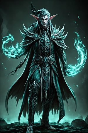 (extremely detailed 8k wallpaper), a medium photo of a fearsome male Elf necromancer, intricate, with lots of details, full body photo, dramatic,LegendDarkFantasy