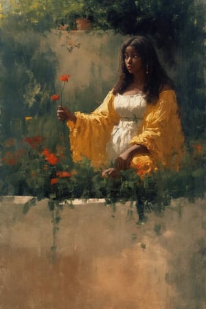 ((child 1girl, solo, long hair, big hair, very long hair, curly hair, ((looking at viewer)), pov: looking at viewer, blush, (((child))), big_eyes, black_hair, dark skin, frilly white dress, dark-skinned female, FULL lips, portrait very darkskin, in a garden full of flowers, surrounded by flowers, ((Chubby)), black freckles, chubby_female, fat, flat_chested, plump,masterpiece,((Plump)),((Fat)),((Fat Rolls)), ((round face)), ((wide face, ((fat face)), ((chubby face)), oil painting, full lips, (bichu),Plump,Fat,Fat Rolls,rfdrss,tan, female child, child , STANDING, flowers in background, olive skin undertones, sudanese,Chubby, flowers falling from above, standing