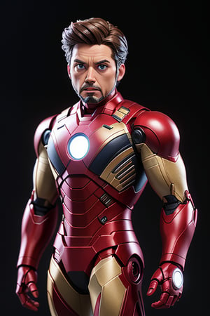 Funko Iron Man Pop, hyper realistic, detailed, 3D, original box. skin black, ActionFigureQuiron style