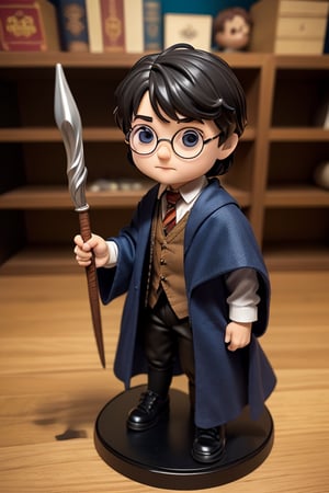 Funko harry potter Pop, hyper realistic, detailed, 3D, original, hogwarts costume, wizard's wand, harry potter, magic, ActionFigureQuiron style
