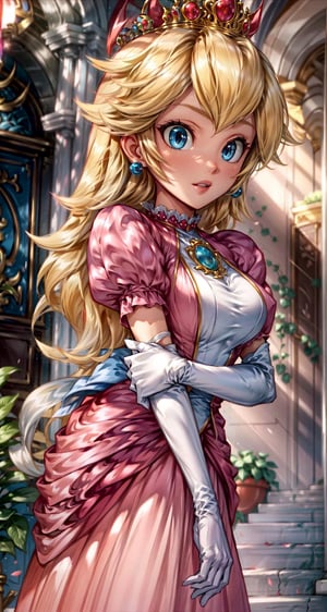 Princess Peach, in the castle, big breasts, masterpiece, vivid and beautiful colors, high quality,