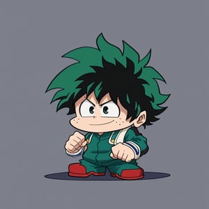 FNF,izuku_midoriya,chibi,FNF style,mic,smile,soll, green hair