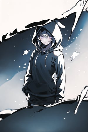 masterpiece, high quality, 1girl, simple background, amiyaCASA,rabbit ears, hood up, open hoodie, white shorts, standing, looking at viewer, cowboy shot,drow,SMMars,1girl star \(symbol\),EnvyBeautyMix23,Persona Cut In