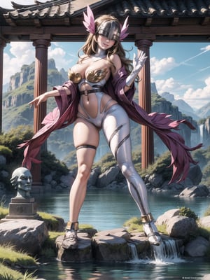 angewomon, gigantic breasts, wearing metallic visor on the face, dark blonde hair, hair with bangs in front of the eyes, (looking at the viewer), (((sensual pose+Interacting+leaning on anything+object+leaning against))), in an ancient temple in a waterfall on top of the mountains at night, with many structures, altars with ancient writings, large statues of ancient gods, 16K, UHD, (full body:1.5), unreal engine 5, quality max, max resolution, ultra-realistic, ultra-detailed, maximum sharpness, ((perfect_hands)), ((perfect_legs)), Goodhands-beta2, ((angewomon, metallic visor on the face, gigantic breasts)), ANIME_angewomon,ANIME_angewomon,aiwaifu