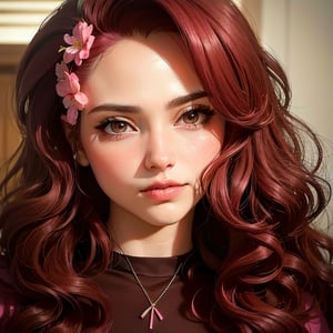 CGI, beautiful face, extremely voluptuous, almond eyes, firm chin, long flowing hot pink hair, sexy matching pink cherry blossom skirt/blouse, cherry blossom hair piece, extremely detailed