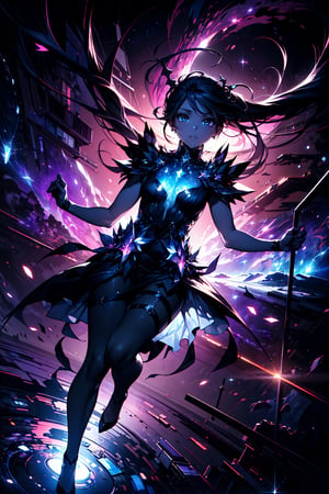 masterpiece, best quality, ultra high res, (abstract art:1.3), (dark theme:1.2), art, stylized, deep shadow, dark theme, 1girl, cosmic dress, cosmic beauty, in space, nebula